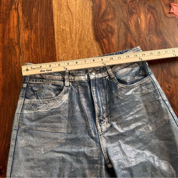 Zara Z1975 MID RISE STRAIGHT CUT METALLIC FOIL JEANS Blue Silver NWOT Size 4 - Picture 7 of 10